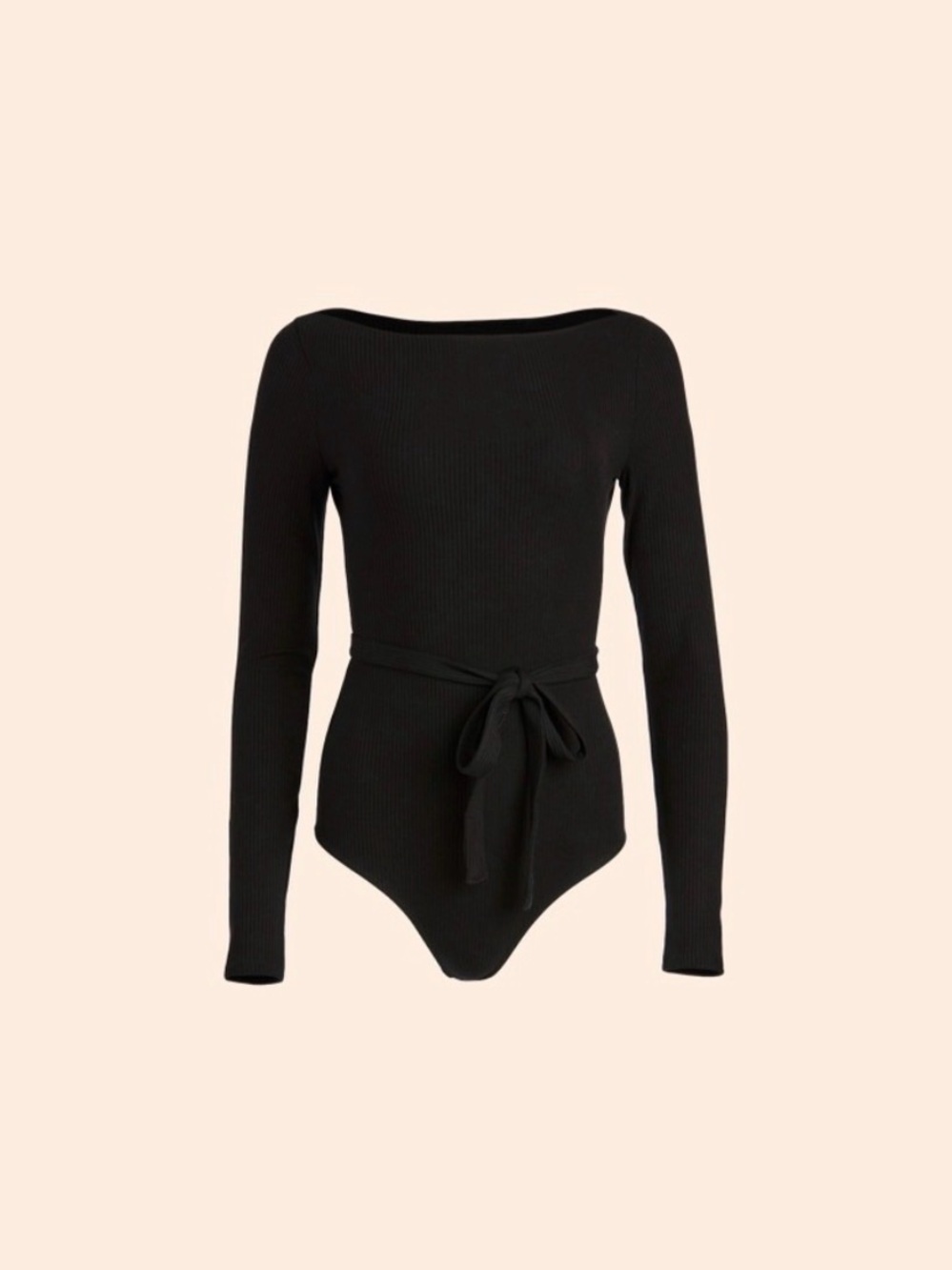 Reformation Long-Sleeve Black Ribbed Tie-Waist Bodysuit